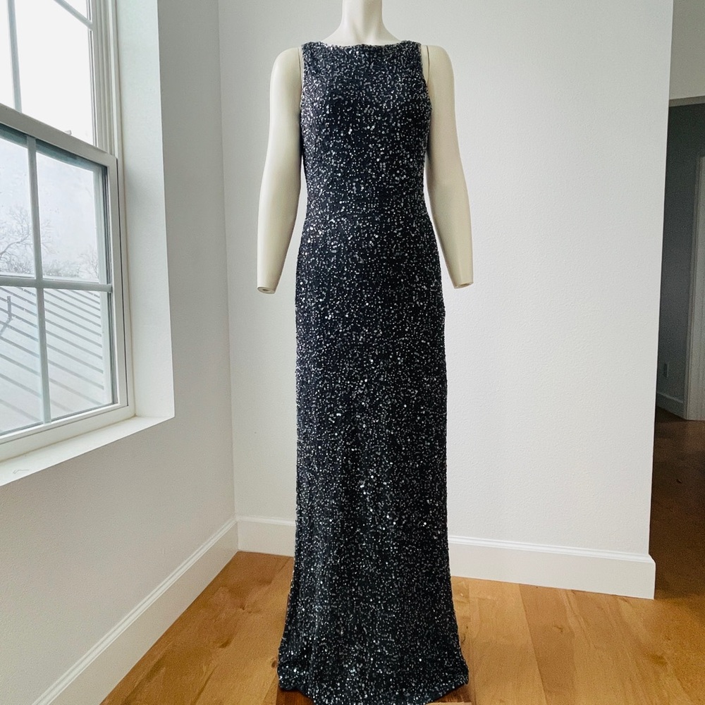 Vintage 90s /Y2K Women’s Size 8‎ Sequin Beaded Long Dress Grey Evening Gown